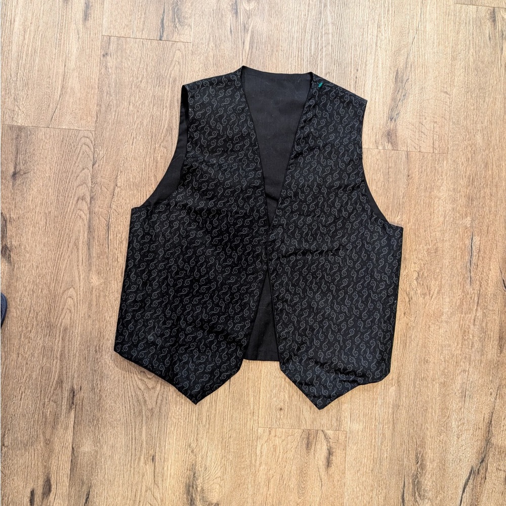 Handmade Black Vest with white musical notes.